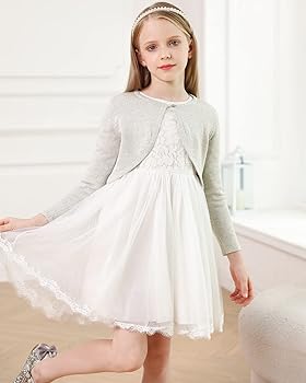 Bolero Per Bambina Con Maniche Lunghe - Cardigan In Cotone Con Perle | Per Cerimonie, Battesimi E Comunioni - Foto 3