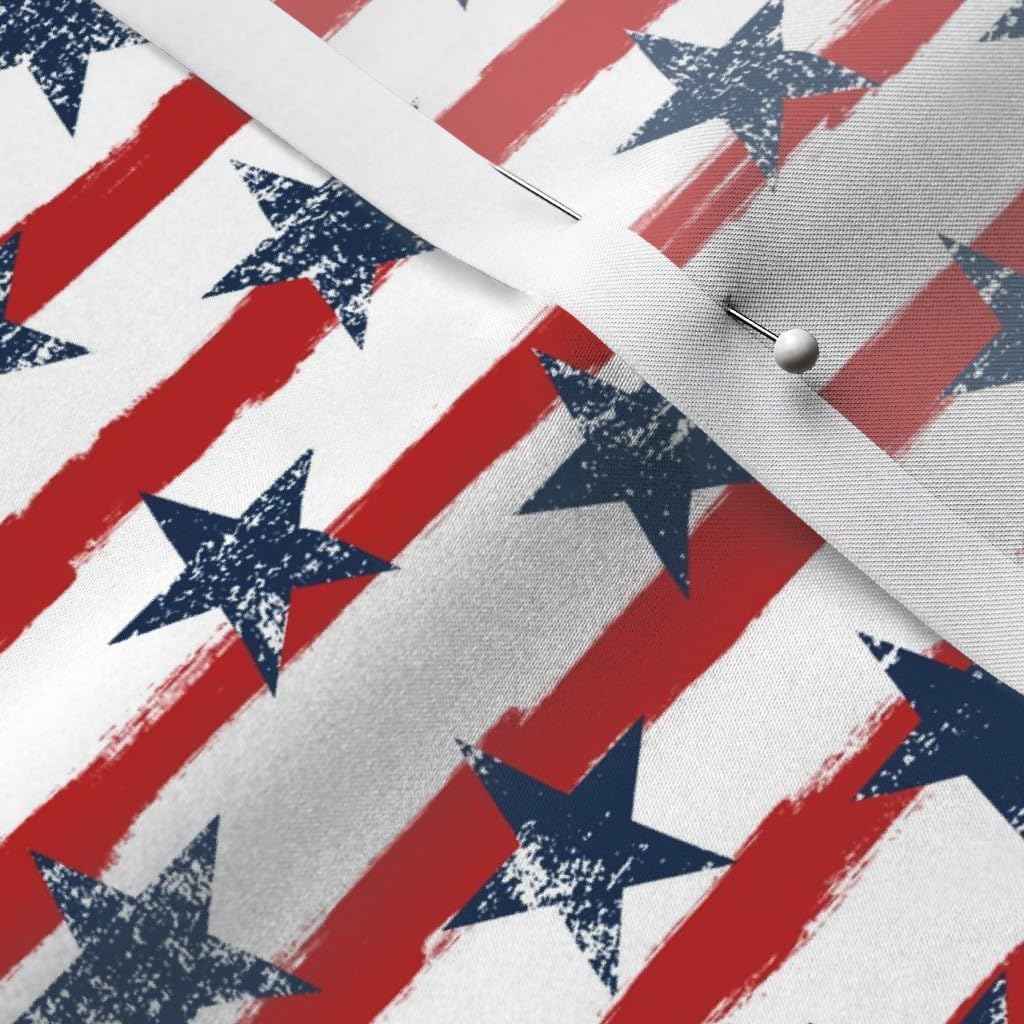 Spoonflower Fabric - Distressed Navy Stars Red Stripes Grunge Painted Vintage 4Th of July Printed on Satin Fabric by The Yard - Sewing Lining Apparel Fashion Blankets Decor