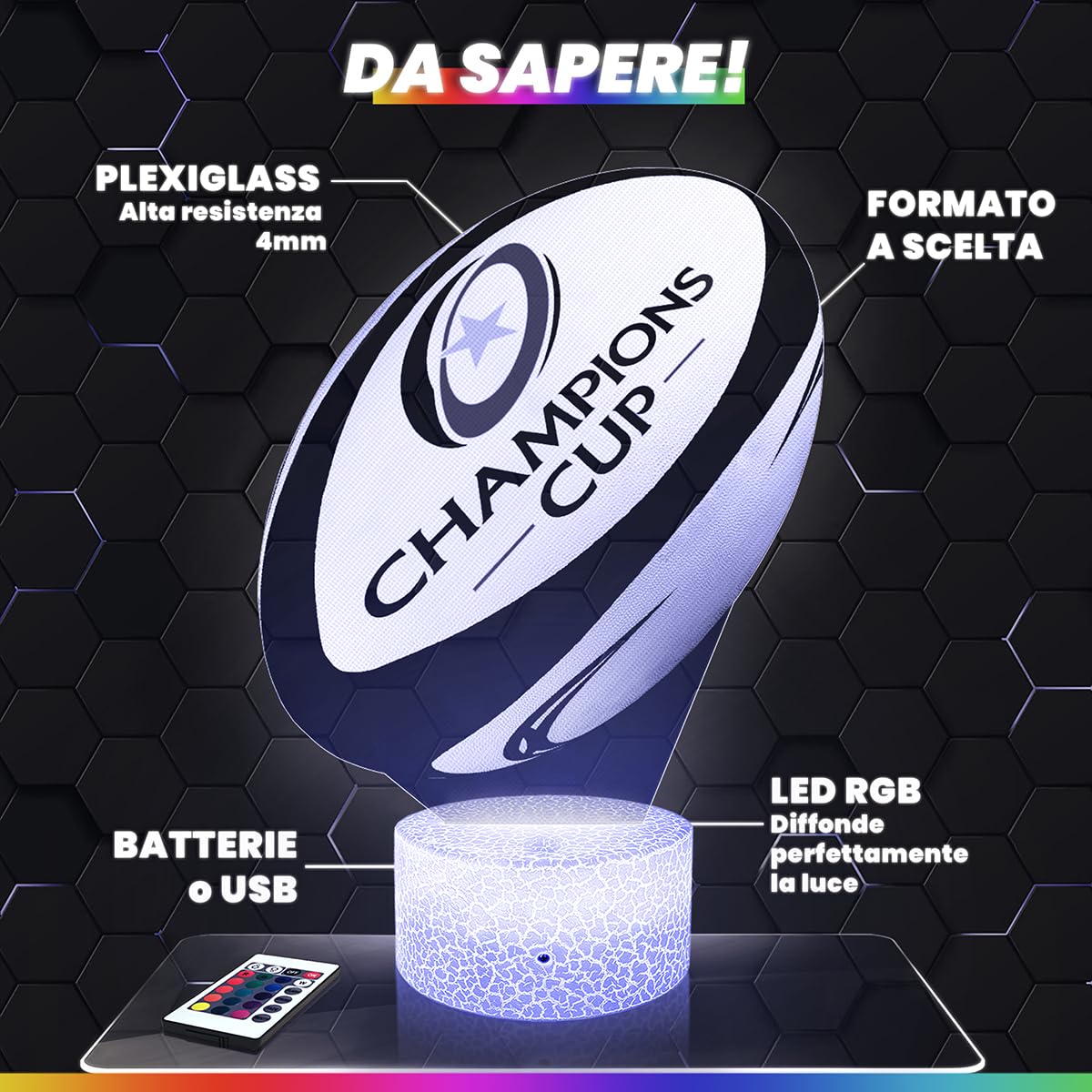 Lampada Led 3D a forma di pallone da rugby decorazione Rugbyman. Idea regalo uomo oggetto pallone da rugby luce notturna per adulti decorazione camera. Idea regalo originale per uomo per Natale
