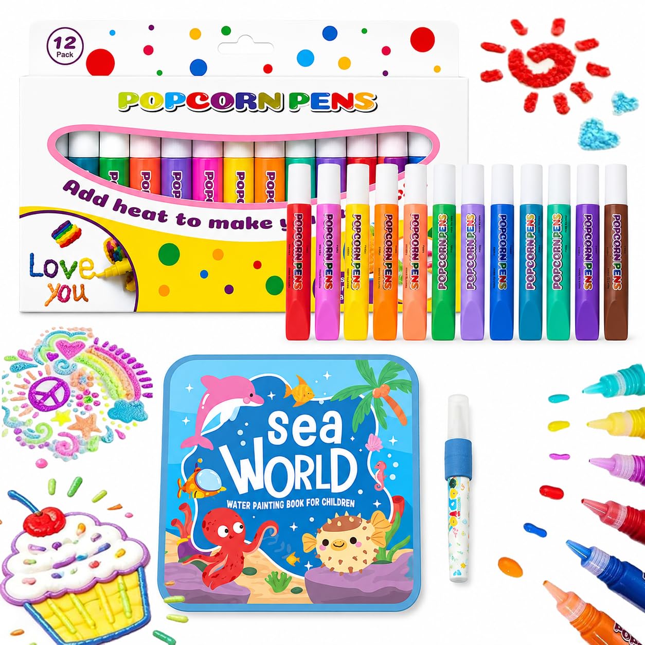 Jeeeun Popcorn Pens - Popcorn Pens Puffy Includes 6/12 Colors for 3D Art (12PCS)