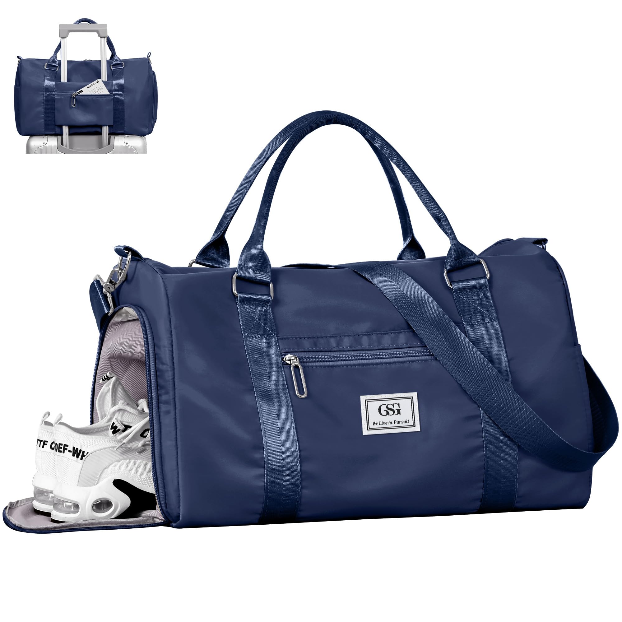 GSG SINCE 1998 Sports Gym Bag Womens Travel Bag with Shoes Compartment & Wet Pocket, Weekend Overnight Duffle Hospital Bag Carry On Holdall for Travel Swimming