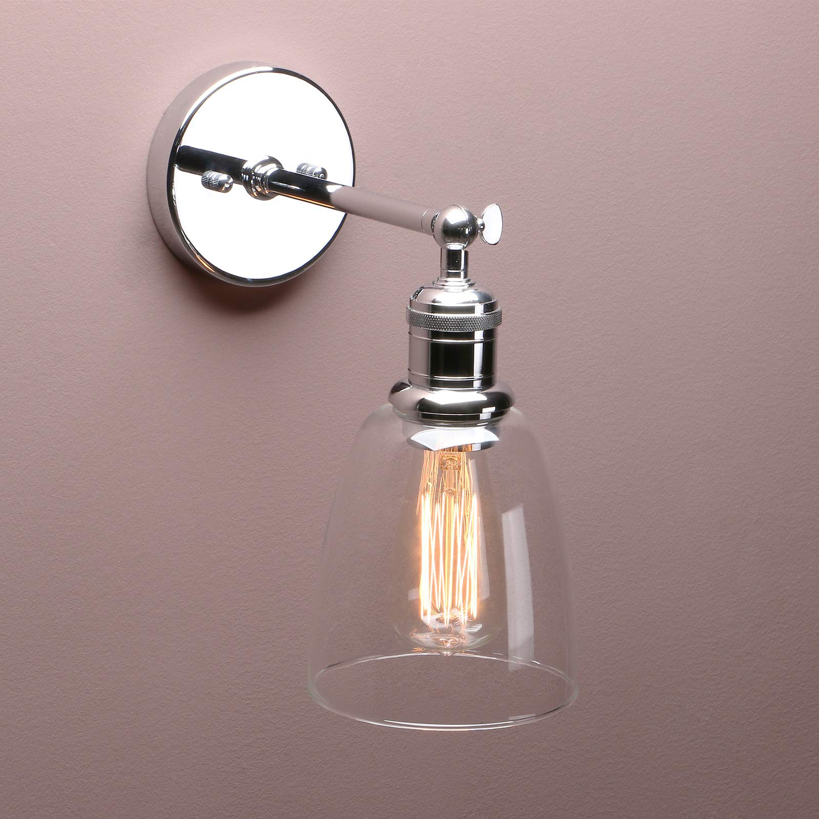 Yosoan Chrome Lighting Vintage Loft Bar Wall Lights Fitting, Sconce Wall Lamp With Bell Glass Shade For Kitchen Island Bedroom Cafe Corridor Restaurant (Chrome)