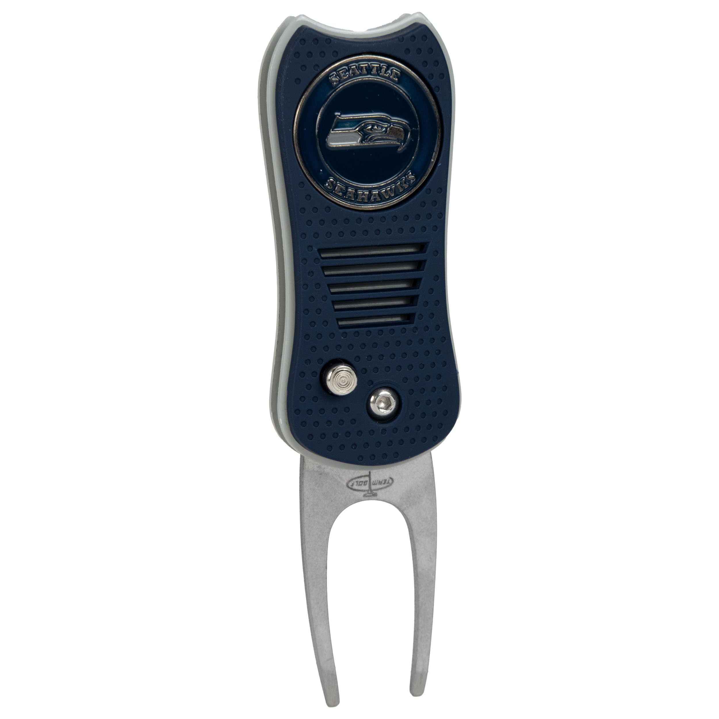 Team Golf NFL Seattle Seahawks Retractable Divot Tool with Double-Sided Magnetic Ball Marker, Features Patented Single Prong Design, Causes Less Damage to Greens