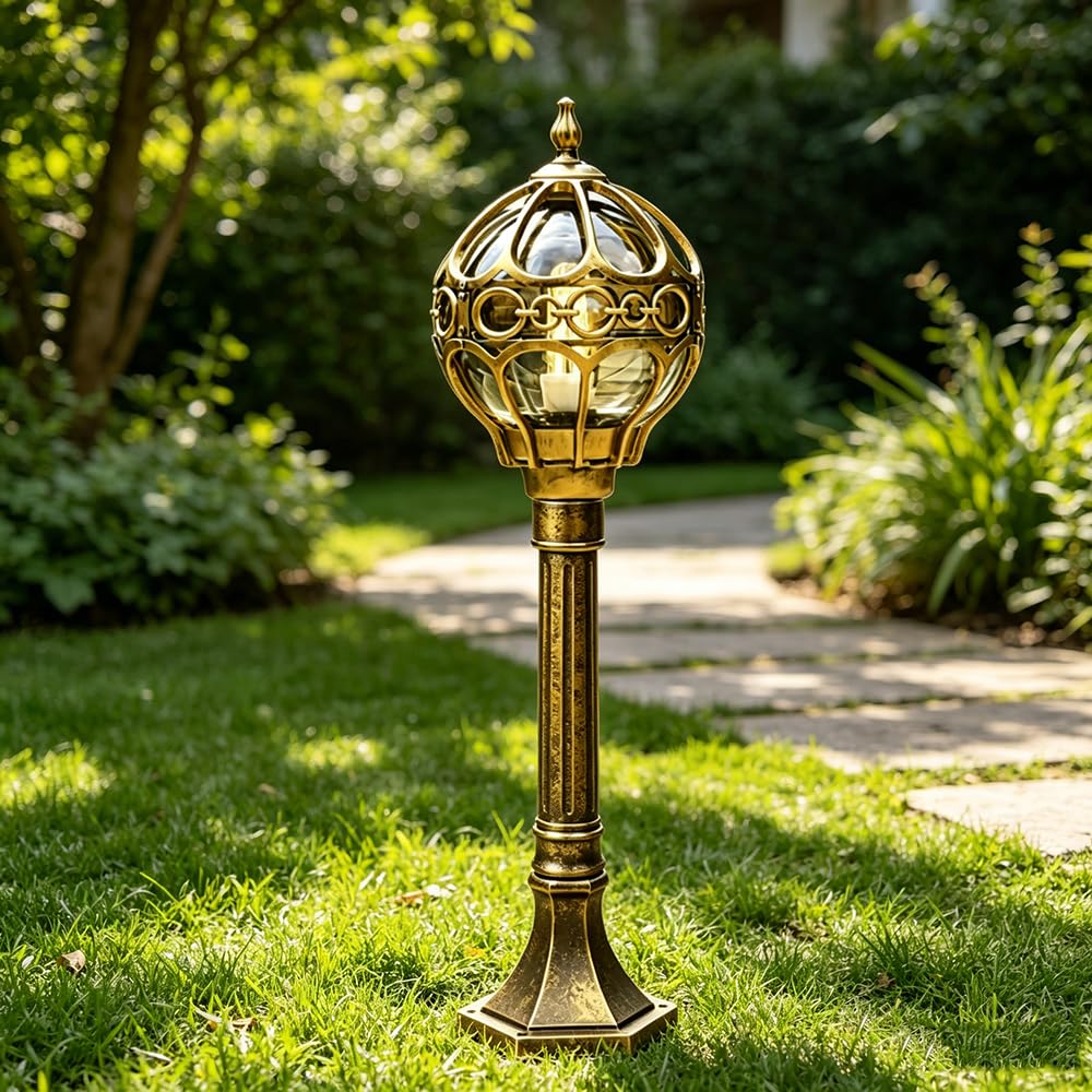 Mengjay Klassische Straßenbeleuchtung, Stehlampen in Gold und Schwarz erhältlich, 1 x E27, ideal für Landhäuser, Gärten, Terrassen und Außenbeleuchtung. (Gold)