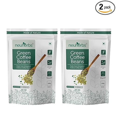 Neuherbs Unroasted Arabica Green Coffee Beans | With Chlorogenic Acid | For Weight Loss Management (200 gm Beans Pack of 2)