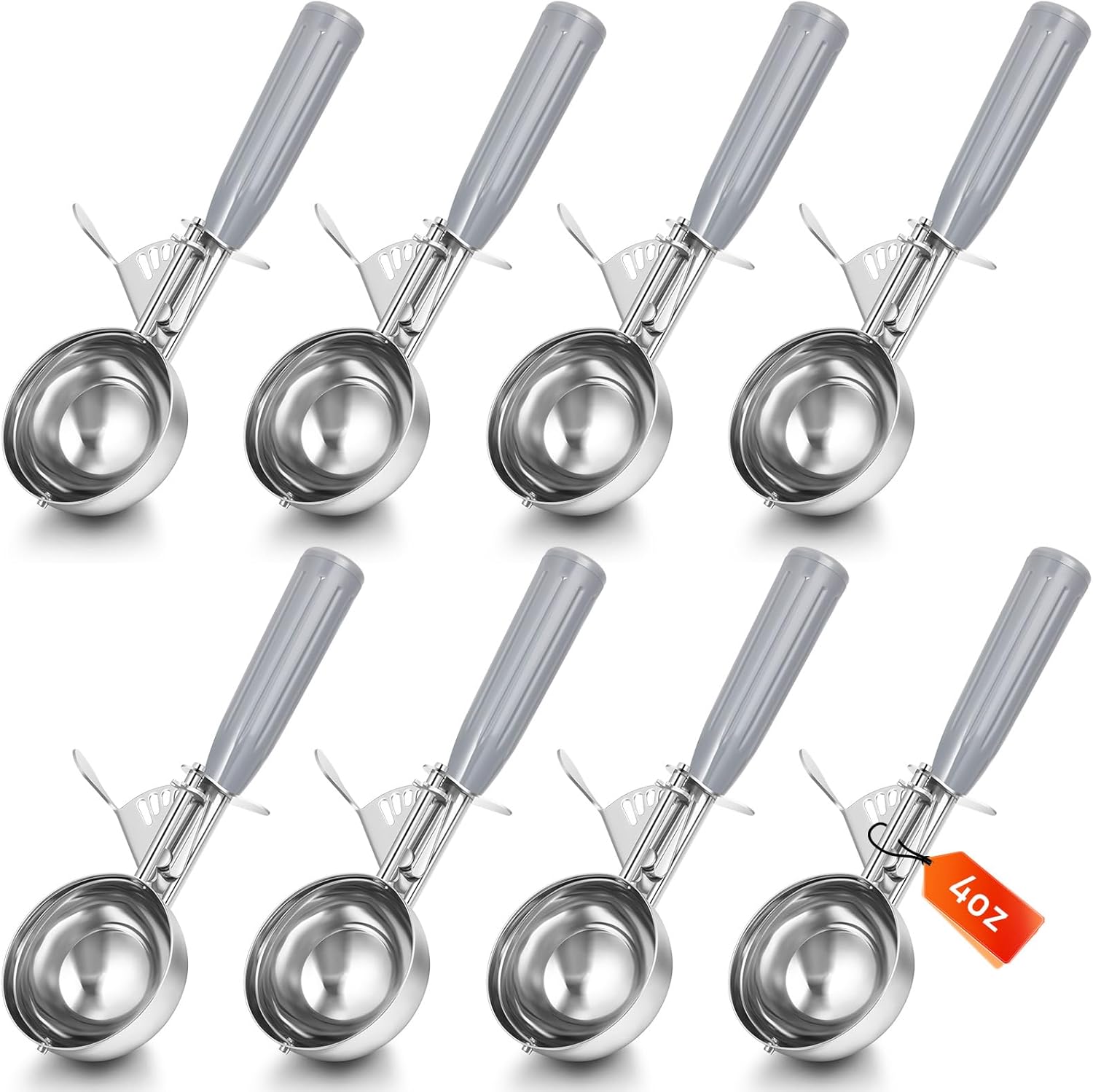 8 Pcs Release Cookie Scoops Ice Cream Scooper with Trigger Release Portion Scoop Stainless Steel for Portion Control, Baking Food, Cookie Dough (4 oz,Gray)