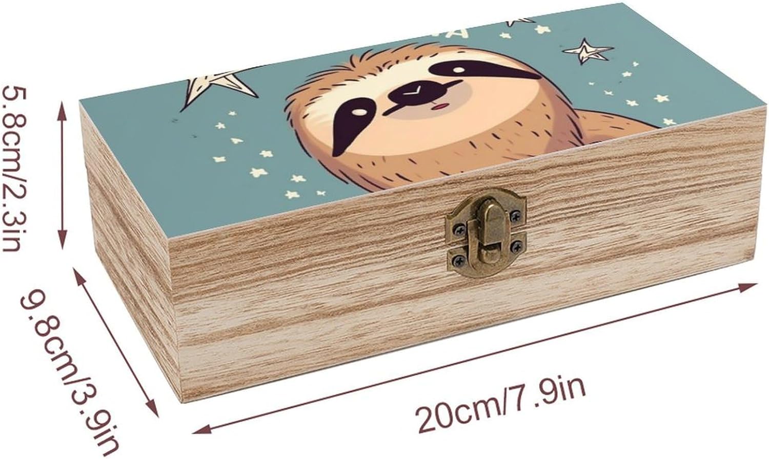 Funny Sloth Stars Wooden Keepsake Box with Hinged Lid image 2