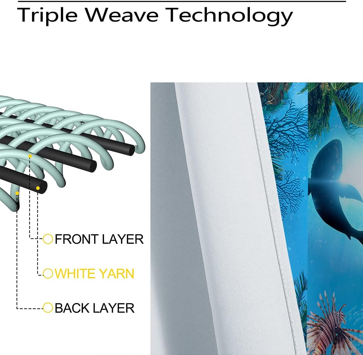 Ocean Blackout Curtains for Girls Boy Home Decor, Underwater World Dolphins Turtles Sharks Grommet Thermal Insulated Drapes Darkening Window Curtain for Bedroom Living Room, 42 x 63 Inch