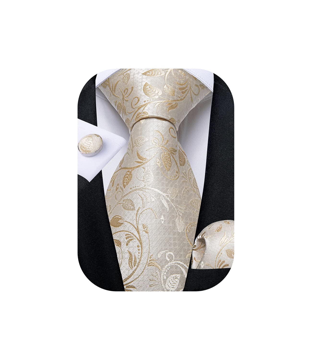 Men's Necktie Solid Silk Tie and Pocket Square Wedding Tie Cufflinks Set Formal