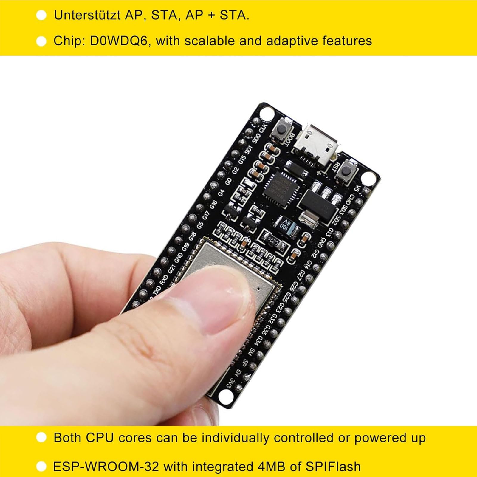 Binghe 3 Pezzi ESP Schede di sviluppo, ESP scheda madre ES2 con CP2102 Chip 2,4 GHz WiFi + Bluetooth MICRO USB Compatibile con Arduino