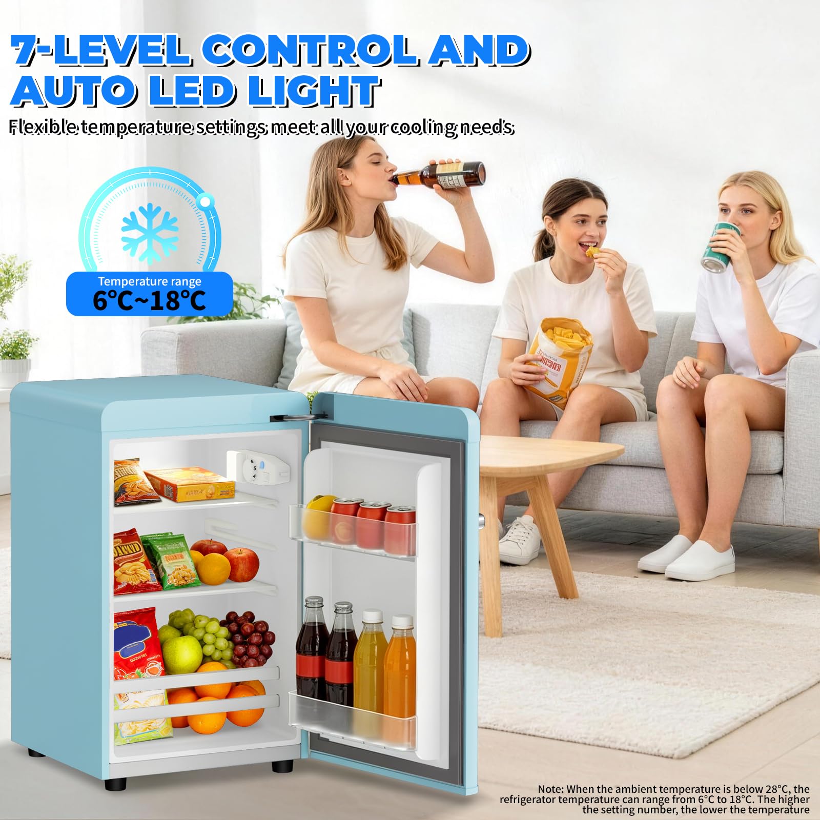 Mini Réfrigérateur Rétro 72L – Silencieux 43 dB, Design Vintage avec LED, 7 Niveaux de Température, pour Chambre, Bureau, Cuisine & Bar(vert)