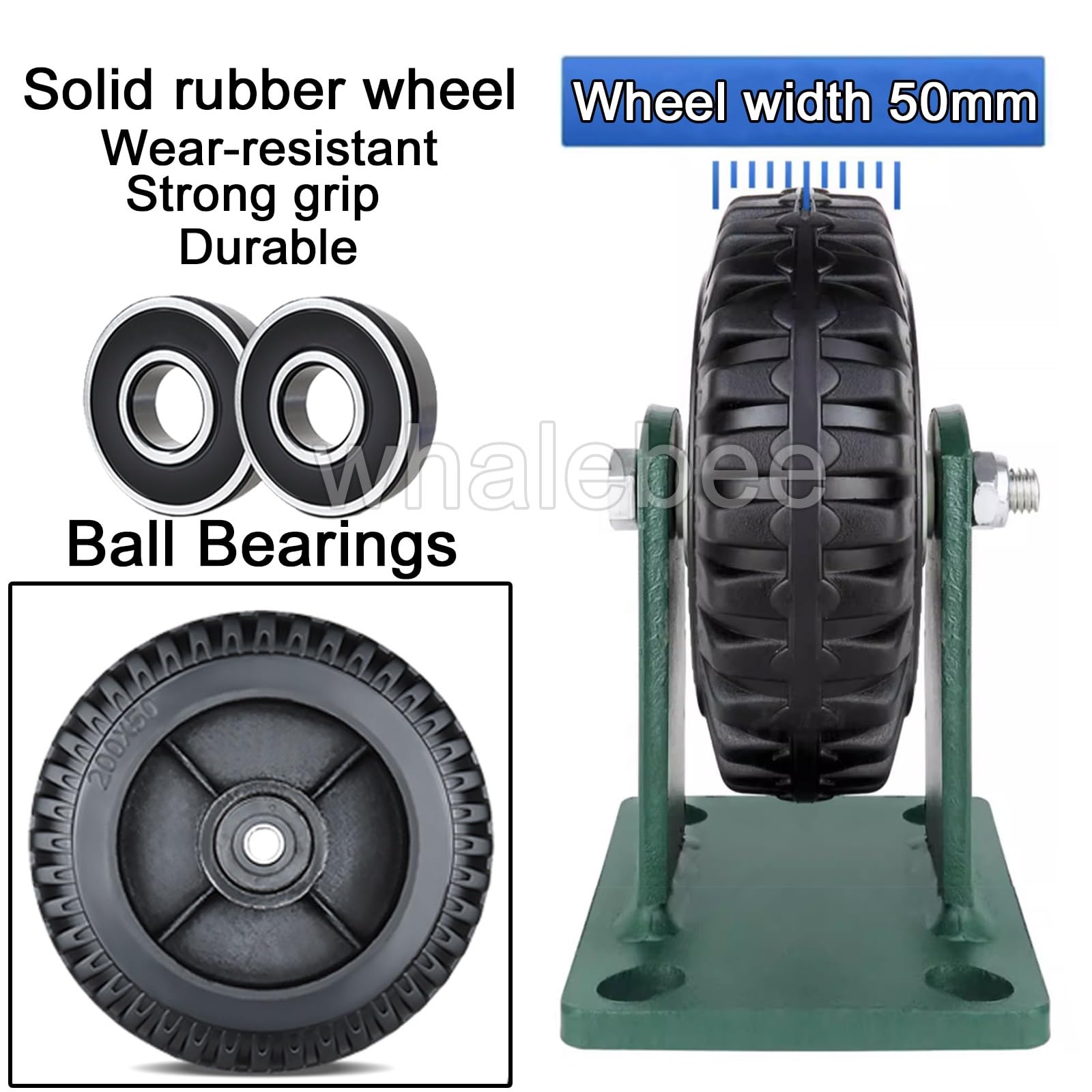 Schwerlastrollen 4 Stück Industrierollen 6 Zoll 8 Zoll Gummi Bockrolle, Lenkrolle Mit Bremse 2000kg Tragkraft Transportrolle, Mit Kegelrollenlager/Axialkugellager, Mit Schrauben