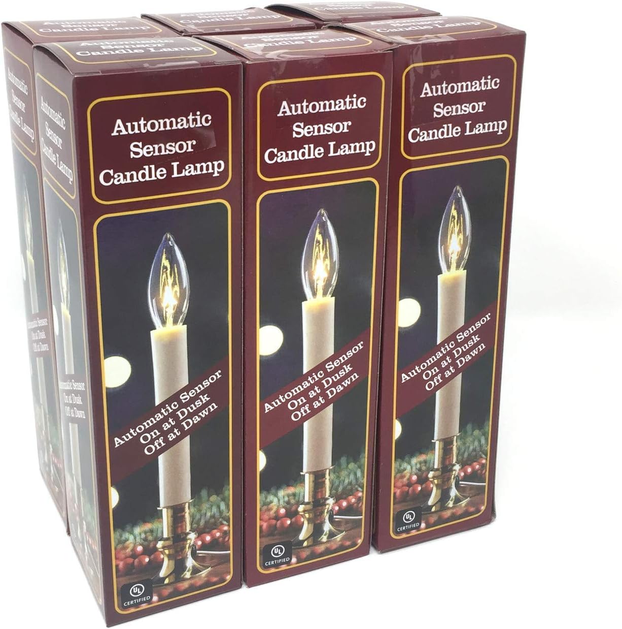 Electric Sensor Window Candle - On at Dusk/Off at Dawn 7 Watt Bulb (Pack of 6)