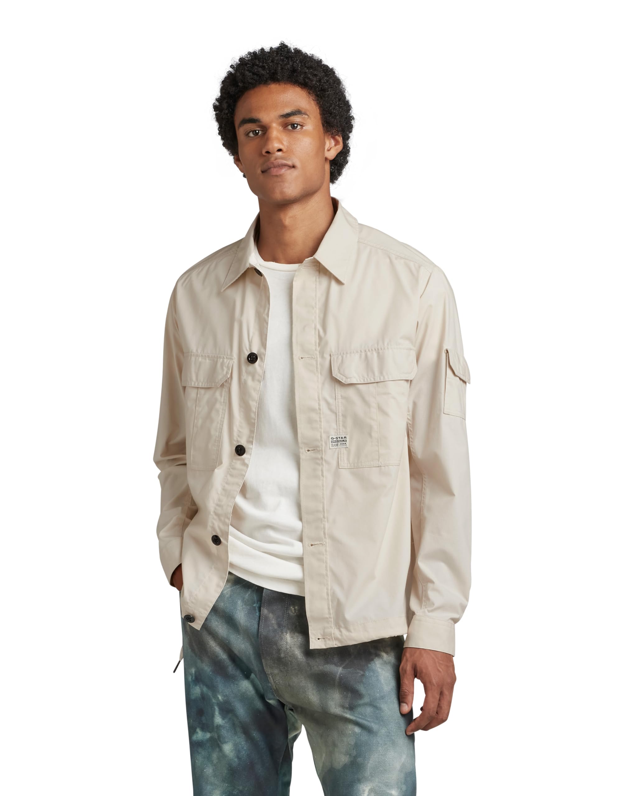 G-Star Men's Beige (Whitebait D22967-D308-1603) 2 Pocket Relaxed Shirt, Medium