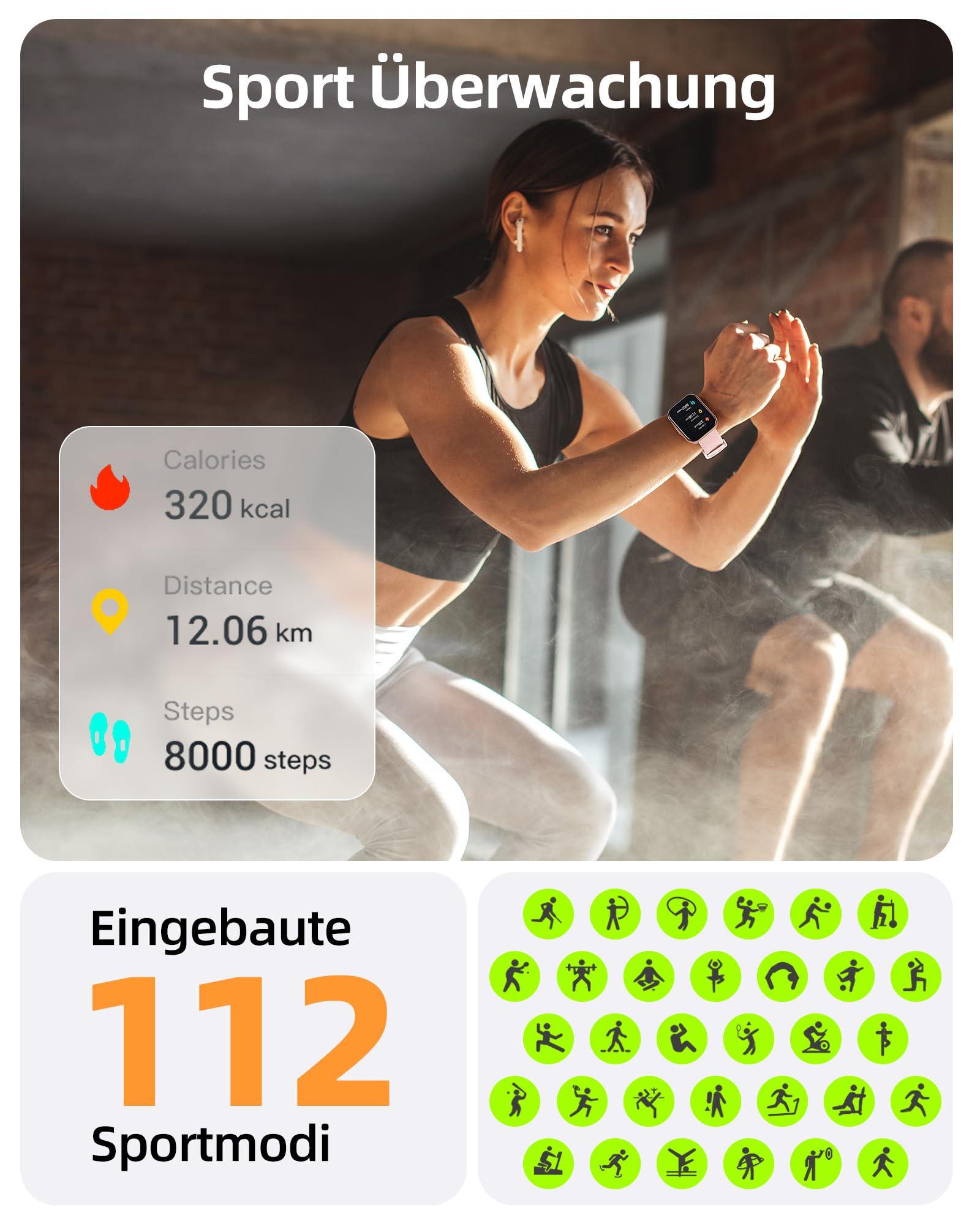 Parsonver Smartwatch Damen mit Telefonfunktion, Fitness Tracker, 1,91" HD Touch Screen, IP68 Wasserdicht, Gold Rosa