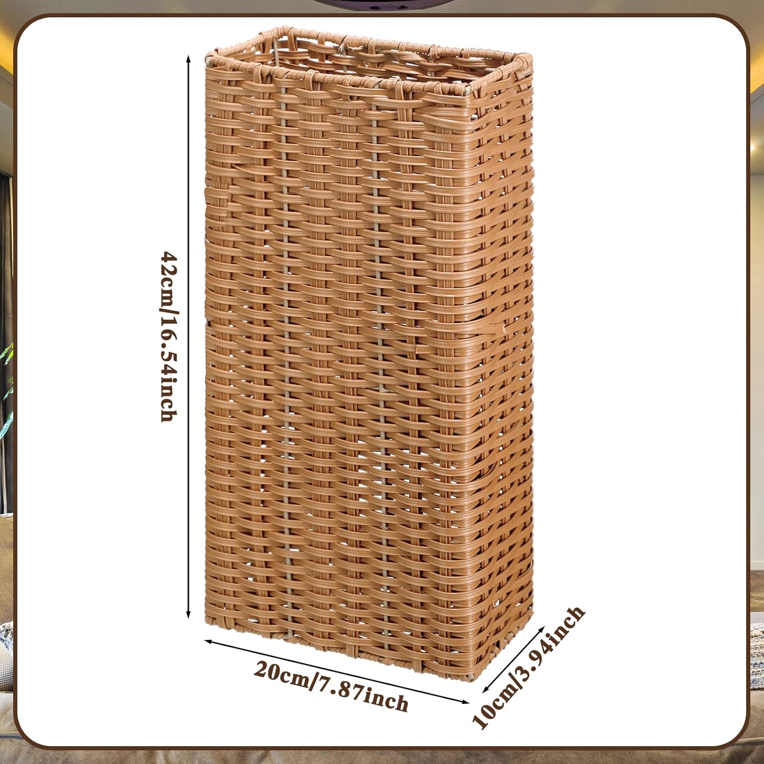 Weysat Woven Umbrella Stand for Entryway Handmade Umbrella Holder Freestanding Cane Stand Natural Color Decorative Umbrella Rack Tall Basket for Laundry Bathroom (Rectangular Style)