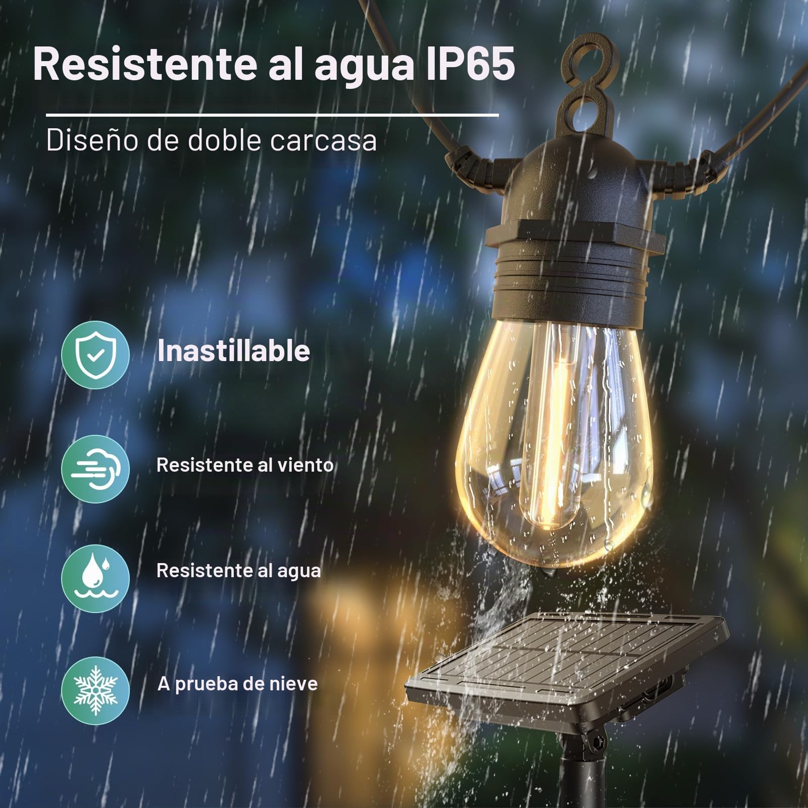 Quntis Guirnaldas Luces Exterior Solar con Control Remoto, 16M Regulable Cadena de Luces Exterior con 15+1 Led, IP65 Impermeable 4 Modos y Función de Temporizador para Gazebo Fiesta Terraza