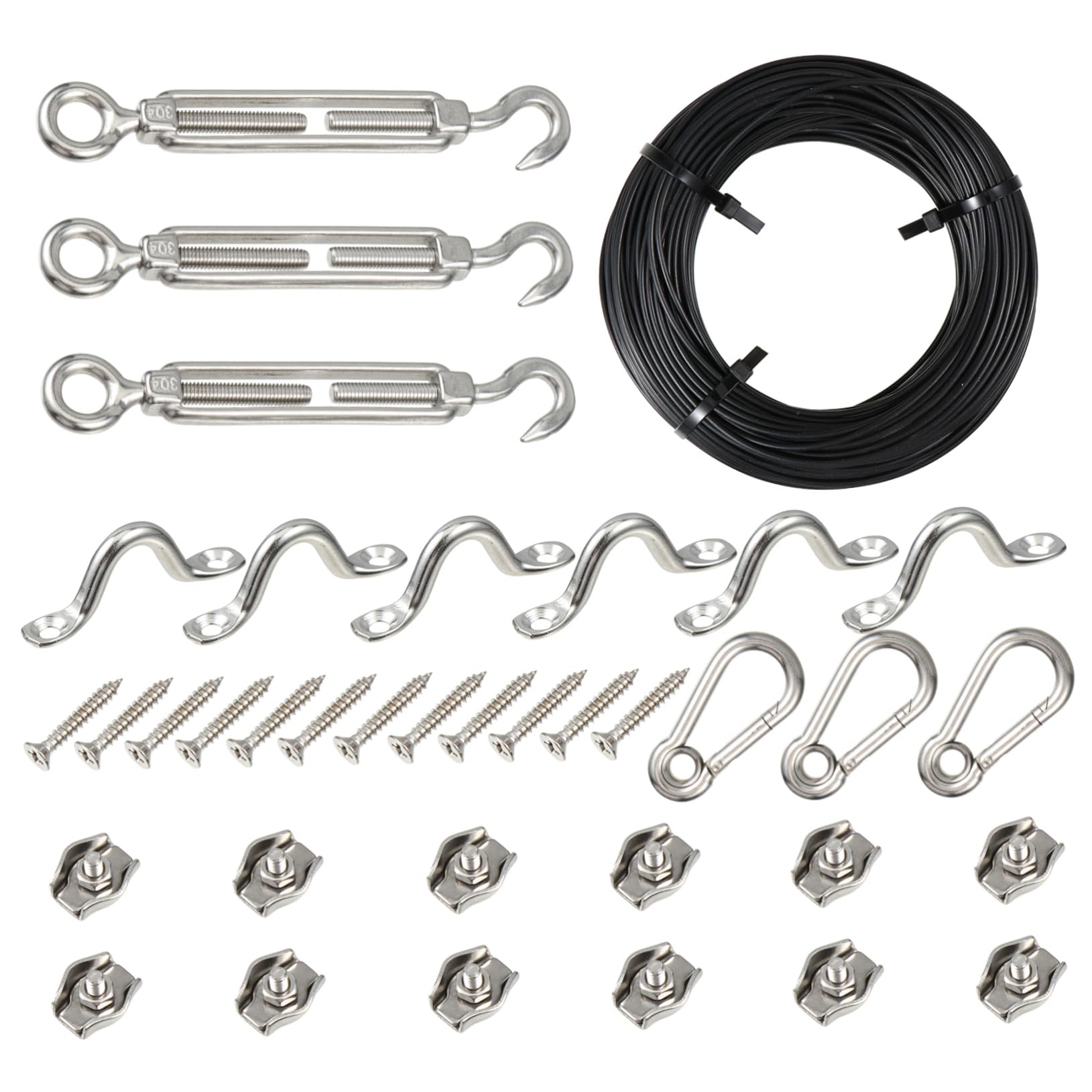 Cabilock 1 Set String String Light Hanging Kit Stainless Steel Coated Wire Rope with Hooks Outdoor Suspension for Garden and Patio Lighting