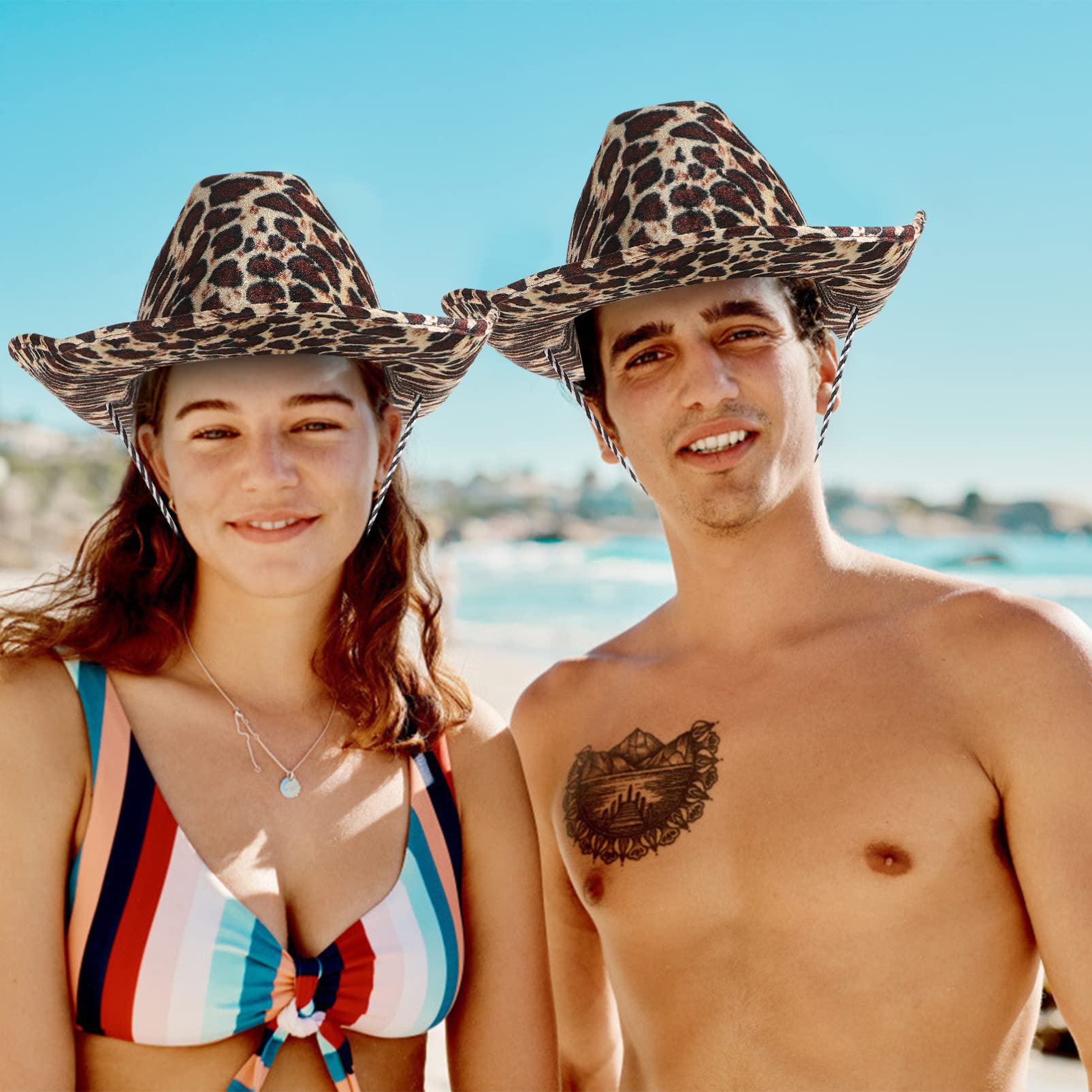 Zerodeko Cappello da cowgirl leopardato per uomo e donna, con motivo leopardato, per carnevale, cosplay e spettacoli teatrali