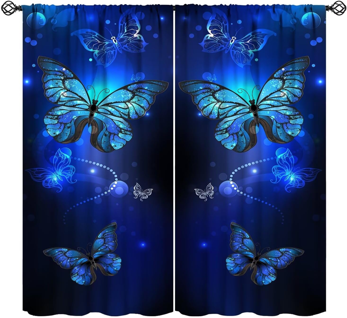 Fantasy Blue Butterfly Flower Curtains for Kids Girls Bedroom Decor Colorful Butterflies Romantic Floral Art Printed Cafe Kitchen Living Room Rod Pocket Blackout Window Drapes W21xL54in 2 Panels