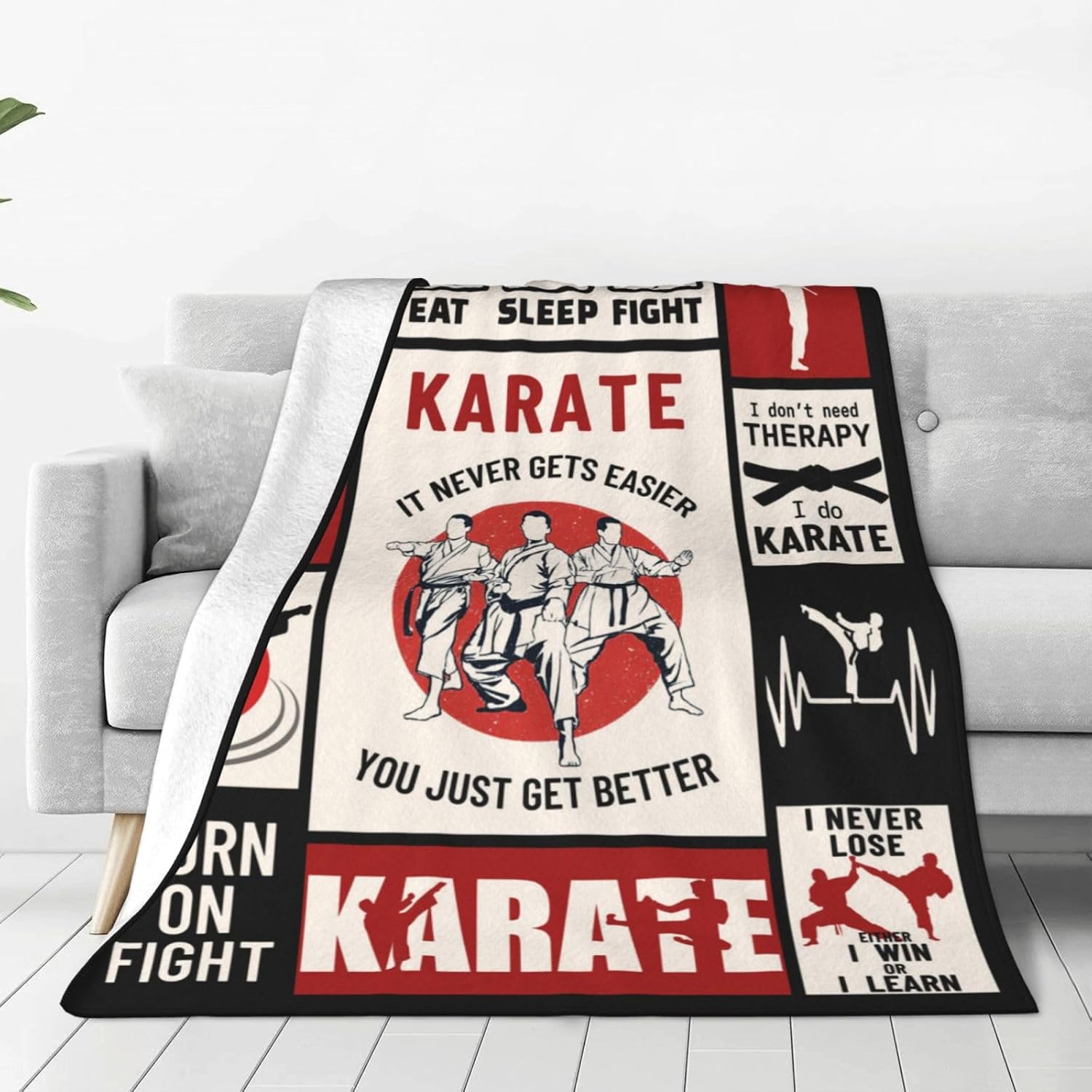 Karate Blanket Black Belt Throw Blanket Soft Fleece Flannel Martial Bedding Karate Kid Gifts for Men Boys Women Girls Lovers Adults Stuff Plush for Couch Sofa Bed Room Decor 60"X80"