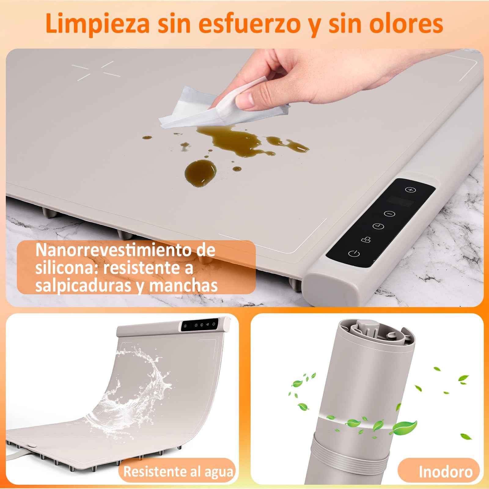 Bandeja Calefactora Eléctrica Placa Calentadora Silicona Portátil Plegable, Alfombrilla Calentadora de Silicona para Alimentos con Temperatura Ajustable para Bufés, Familia, Fiestas