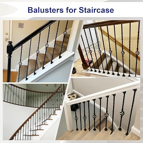 Miniatura 18 de Paquete de 10 balaustres de hierro para escaleras, ejes de escalera, cesta individual hueca con doble torsión, balaustres cuadrados de metal de 1/2