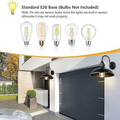 Miniatura 3 de Paquete de 2 apliques de pared para exteriores del anochecer al amanecer, apliques de pared exteriores de cuello de cisne para granero,