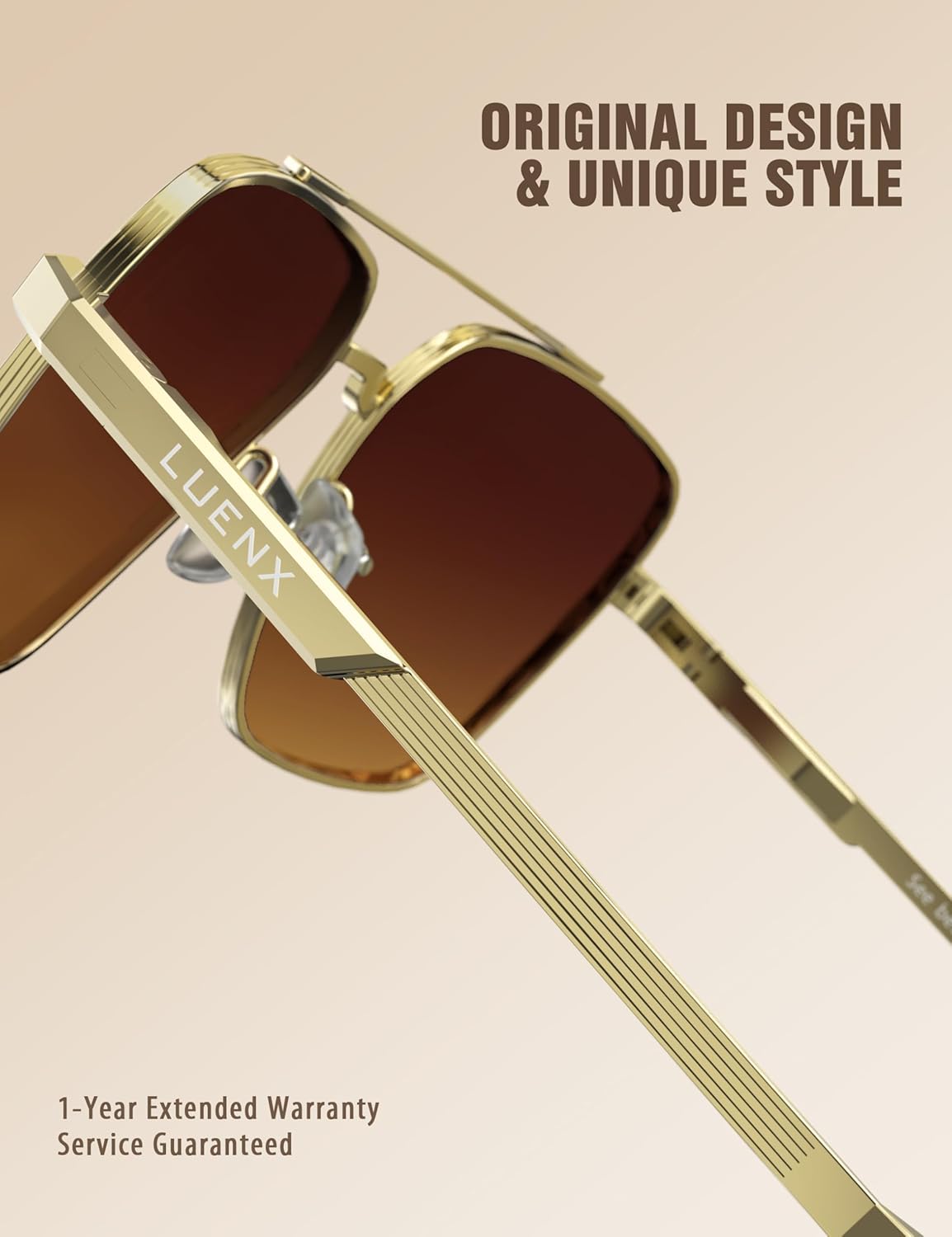 LUENX Mens Women Polarized Sunglasses Aviator, Square Polygon Lens Driving UV 400 Protection With Accessories 58mm Small - Image 5