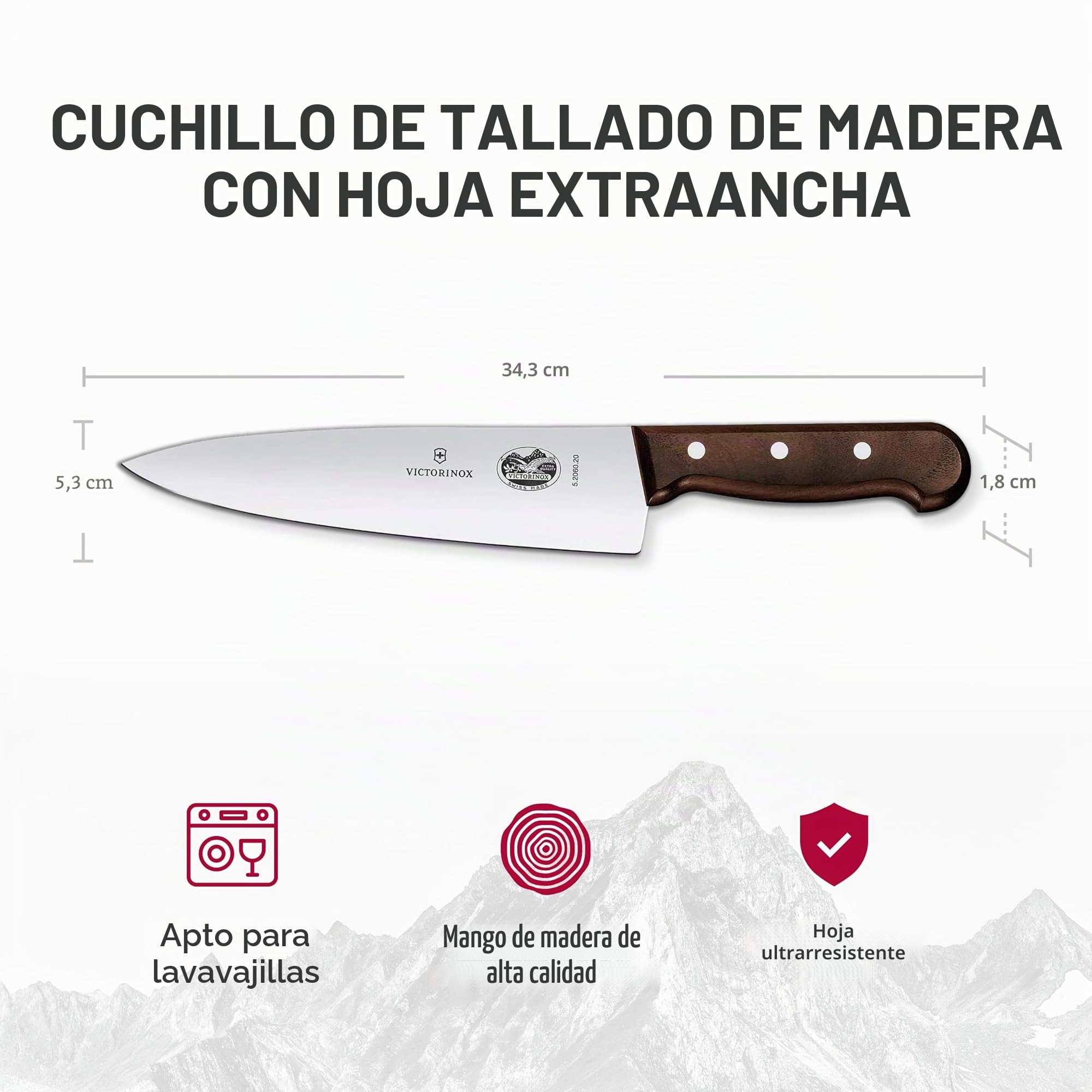 Victorinox Wood, Cuchillo para trinchar, Cuchillo de cocina, Filo recto, Hoja extra afilada, Acero inoxidable, Mango de madera