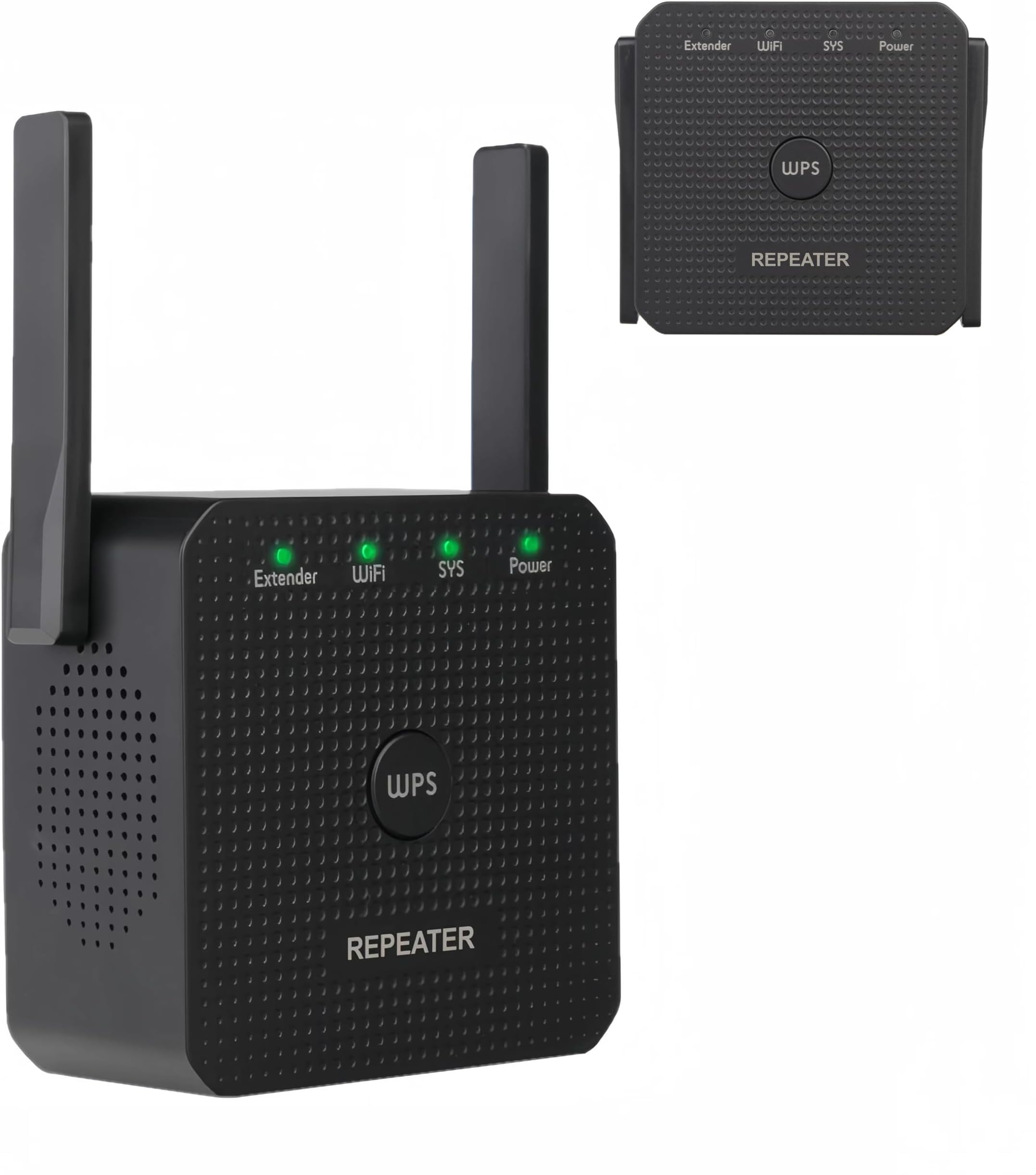 BIGTHREE WiFi Extender Booster, WiFis Signal Amplifier, 2 Antennas WiFi Repeater, Internet Booster, with Ethernet Port, for Home Wireless Signal Boosters, UK plug (Black)