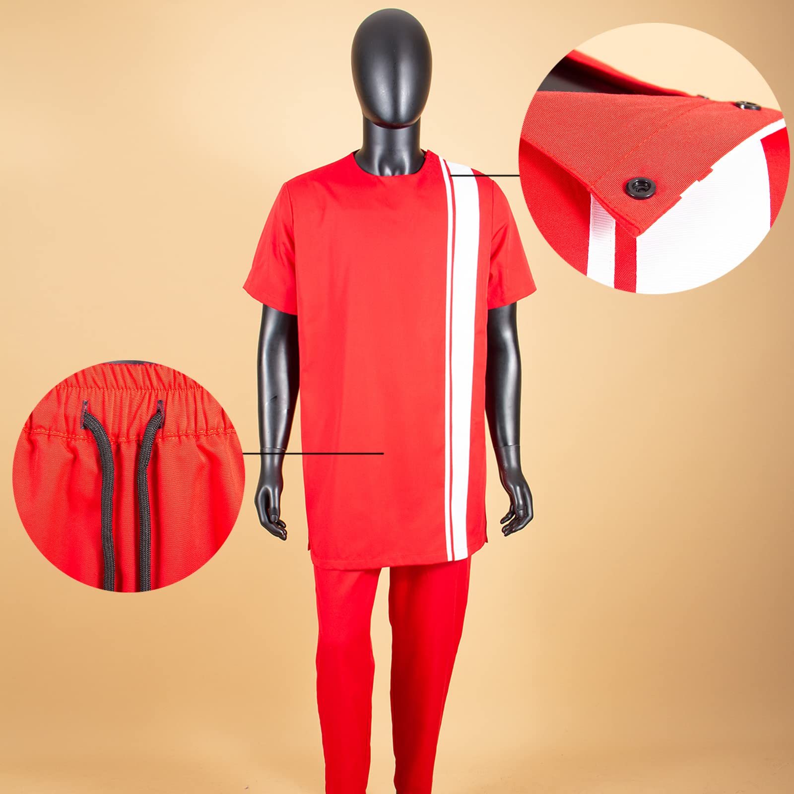 Trajes africanos para hombre, camisas y pantalones, conjunto de 2 piezas, atuendo Ankara de talla grande, traje casual, Rojo -, Small