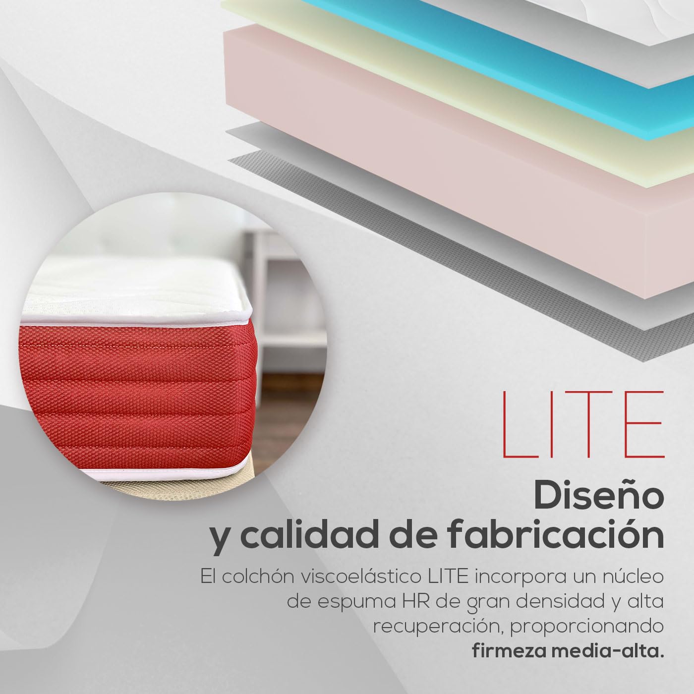DUÉRMETE ONLINE Colchón Viscoelástico Lite Reversible, Firme y Confortable, Muy Transpirable, Cara Invierno / Verano, Blanco, 90 x 190 cm