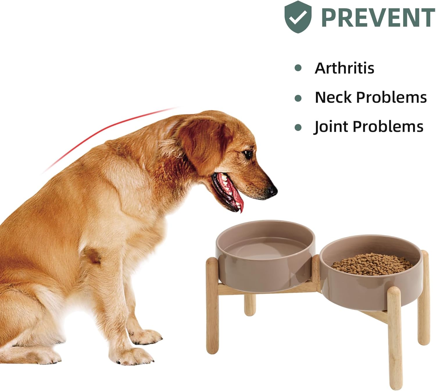 Ceramic 8.2inch Raised Dog Bowl with Stand for Large- Breed Dogs, Pet Food and Water Feeder (Double Bowl with Stand - Brown Coffee) - Image 5
