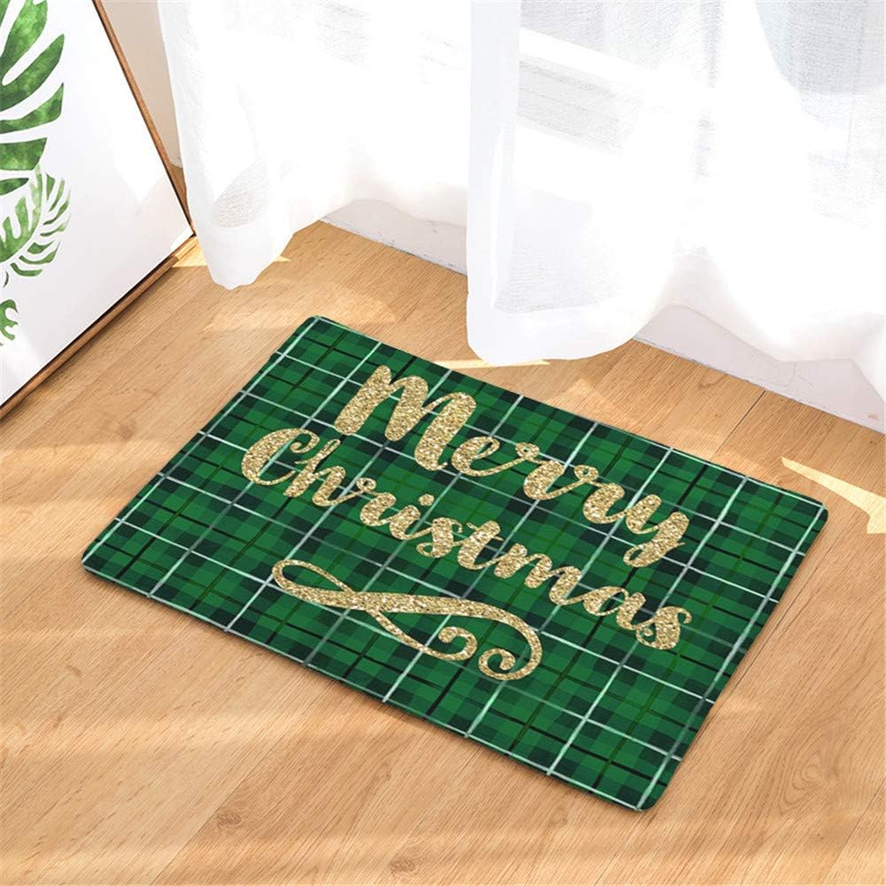Merry Christmas Door Mat, Rustic Green Black Buffalo Check