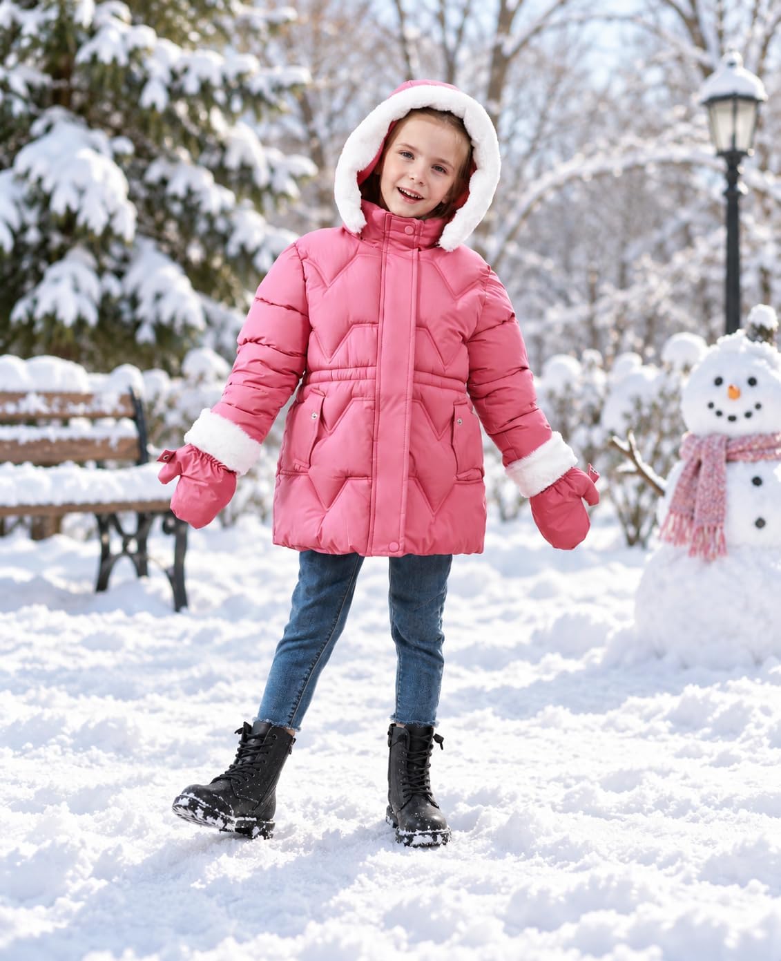 UVIPC Toddler Girls Winter Coat Jacket 3T–8 Years Kids Hooded Puffer Parka Clothes Warm Fur Lining with Removable Gloves