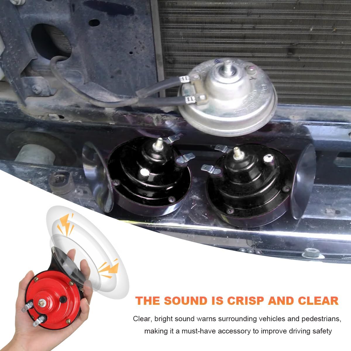 2 PCS Super Loud Train Horns, 12V Waterproof Snail Raging Sound Electric Horn, Air Electric Snail Double Horn Replacement for Cars Motorcycles Trucks, Car Accessories (Black)