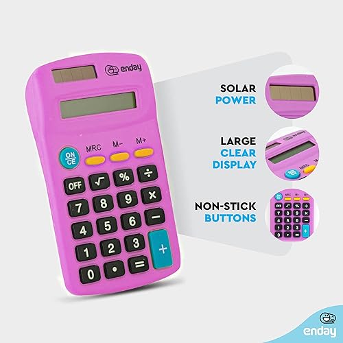 Vista 15 de Calculator Red, Basic Small Solar and Battery Operated, Large Display Four Function, Auto Powered Handheld Calculator School and Kids Available in