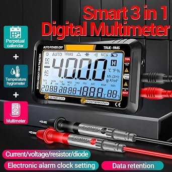ANENG 613 3 in 1 Smart Multimeter Perpetual Calendar Temperature Hygrometer 4000 Counts Digital AC/DC Curent Voltage Capacitor Tester Professional Test Tools (Black)