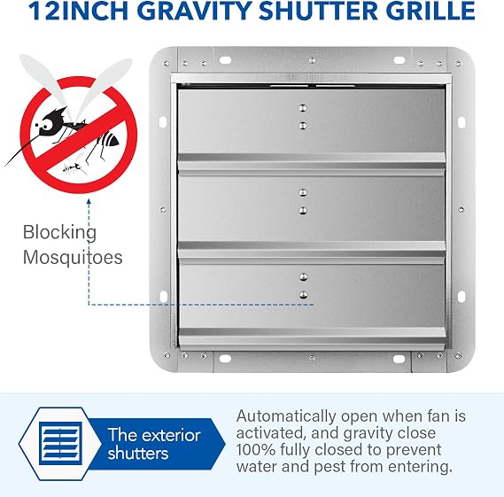 iPower 12-Inch Square Aluminum Automatic Gravity Shutter Louver Vent, Silver,2-Pack