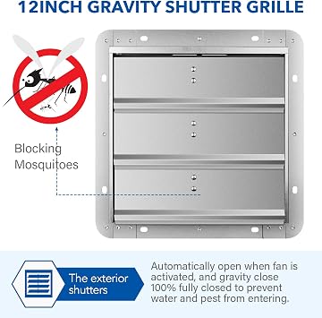 iPower 12-Inch Square Aluminum Automatic Gravity Shutter Louver Vent, Silver,2-Pack