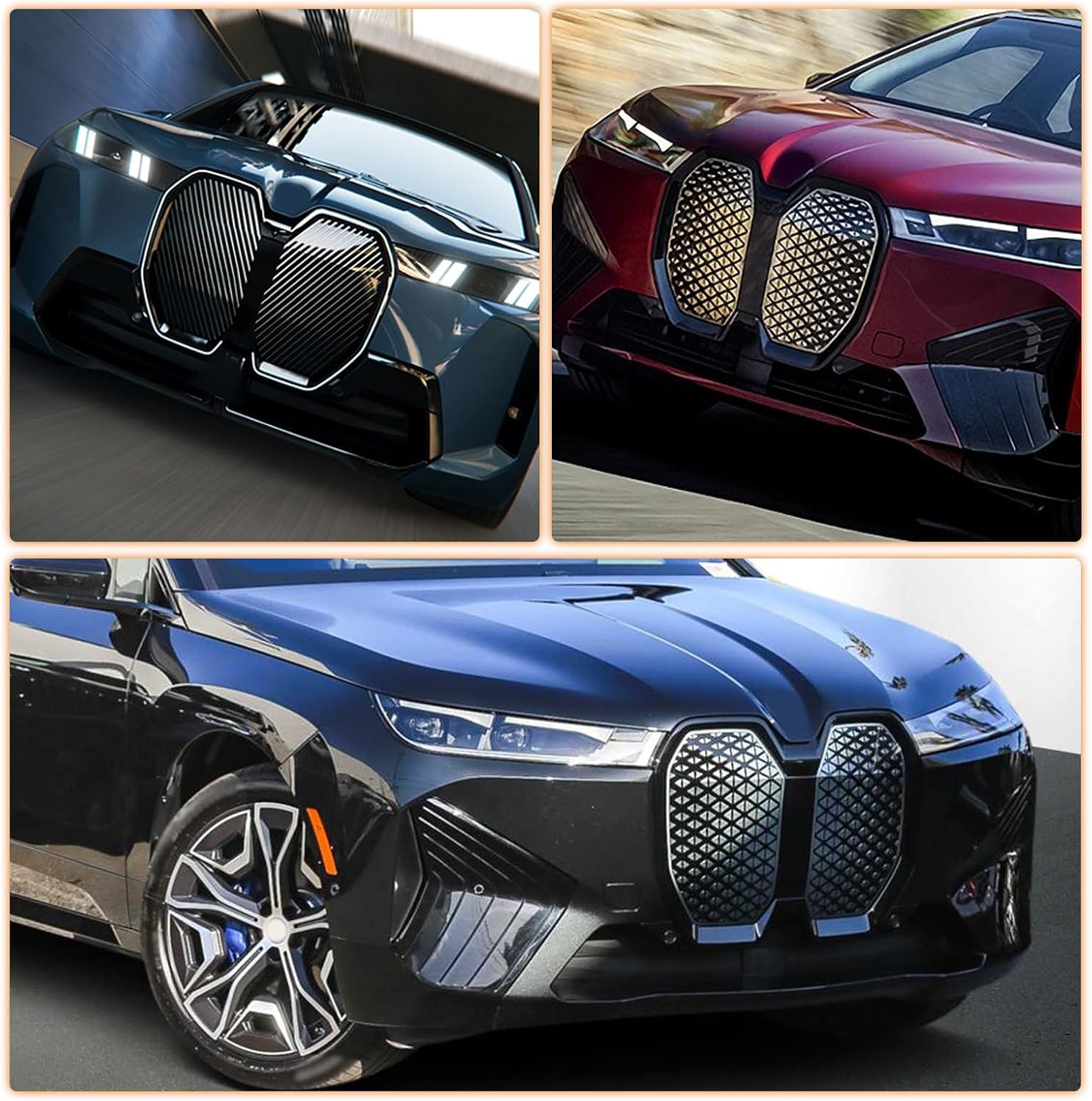 LED Front Bumper Kidney Grille Frame Compatible with BMW iX xDrive50 2022-2025 ABS Gloss Black LED Grille Outer Frame Compatible with BMW iX M60 2022-2025 Trim Frame