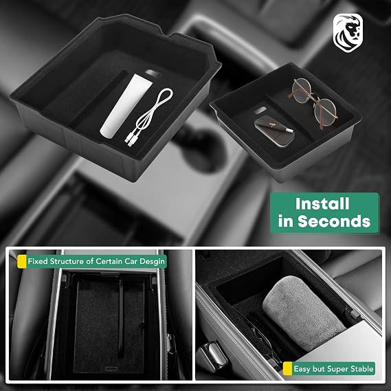 YHTAUTO Center Console Organizer Tray Armrest Drawer Organizer for Tesla Model Y Juniper 2025 2026(Premium & Performance), Tesla Model 3 Highland 2024 2025 2026 Center Console Tray Storage Accessories