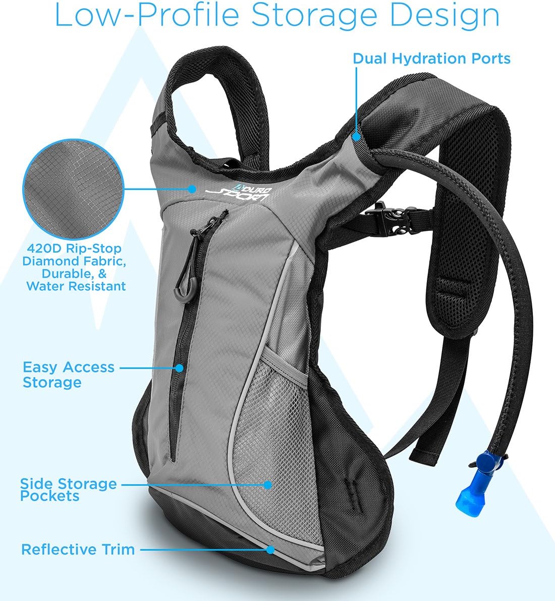 Aduro Sport Hydration Backpack [Hydro-Pro], 1.5L / 2L / 3L BPA Free Water Bladder, Unisex, Water Resistant, Durable, Light Weight, Adjustable Sizing