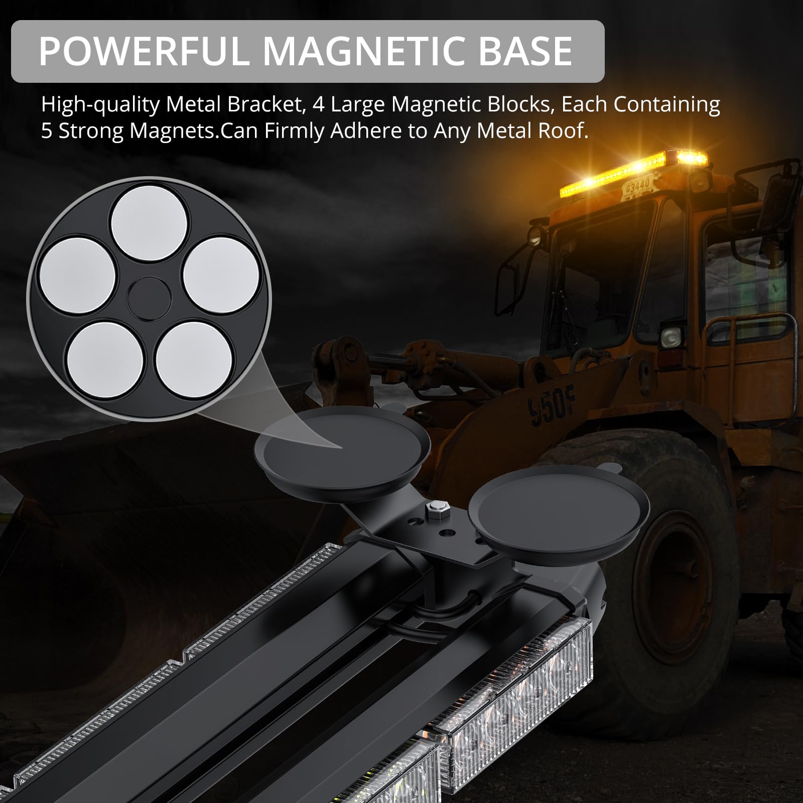 Justech 54 LED Luce Stroboscopica Emergenza Lampeggiante Stroboscopico Barra Bar 27 Modalità 12/24 V Impermeabile Ambra Controllo Doppio Interruttore con Base Magnetica per Camion Veicolo