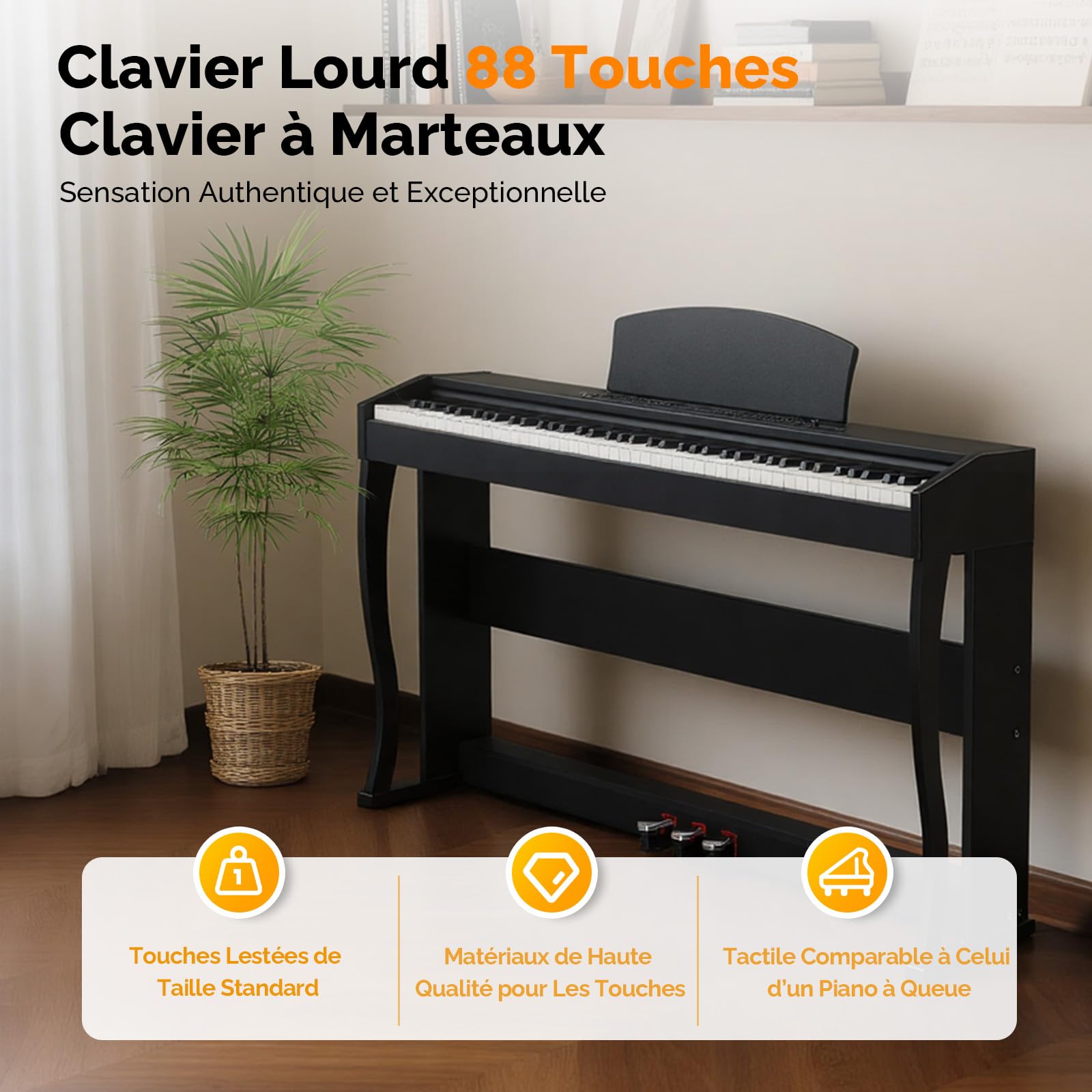 Glarry Piano numérique 88 touches Lestées, Piano Électrique avec Enregistrement Audio&MIDI Bluetooth, Transposition, Accompagnement du Volume, Accordage/Force, Idéal pour Famille & Enseignement (Noir)