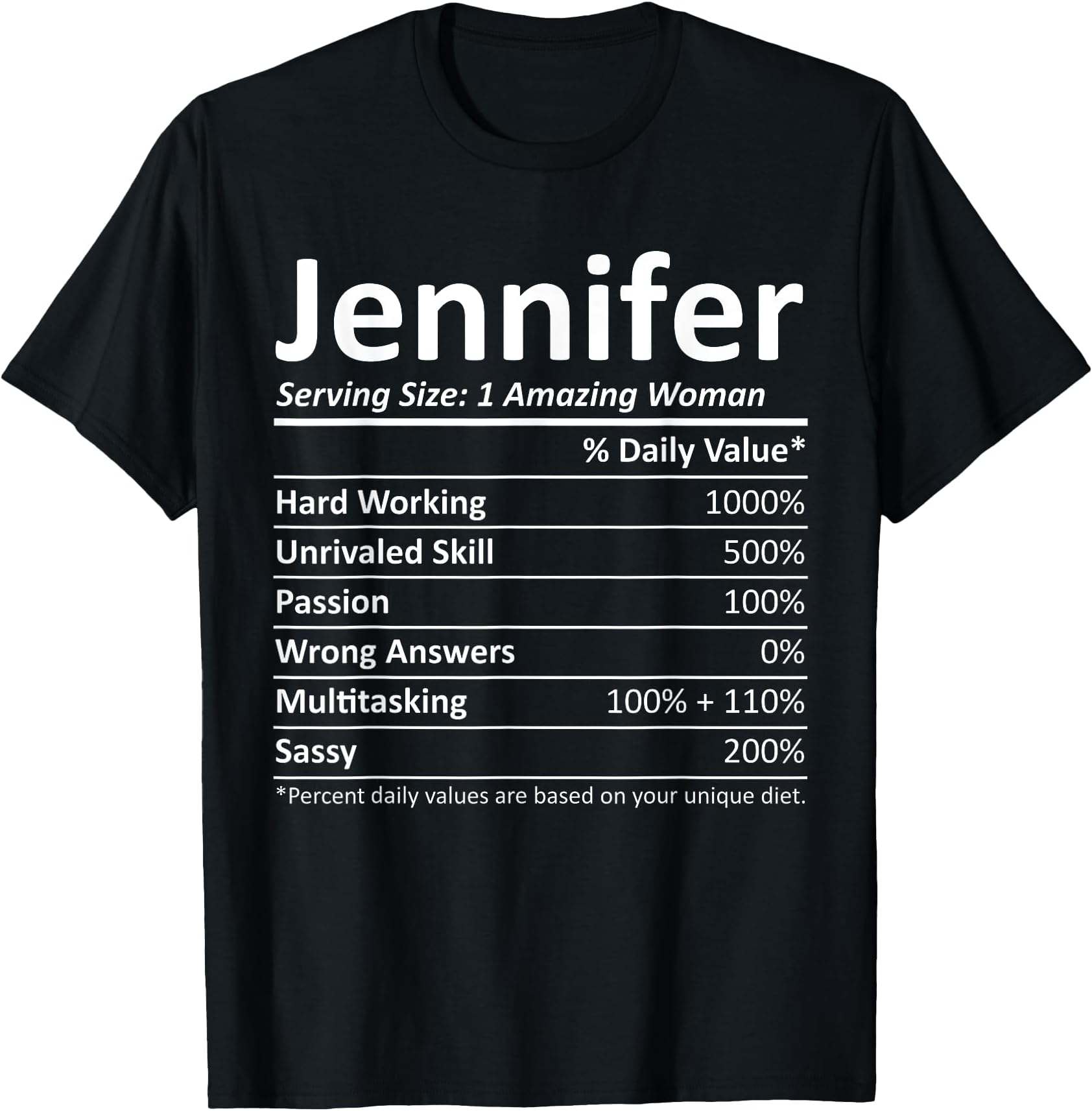 JENNIFER Nutrition Personalized Name Funny Christmas Gift T-Shirt