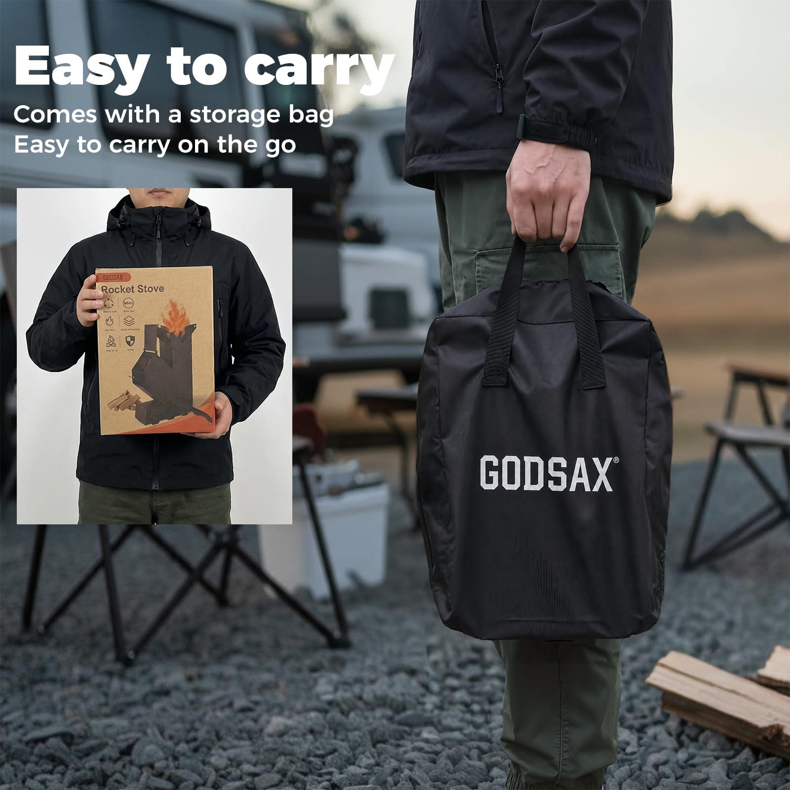Amazon | GODSAX ロケットストーブ ポータブル 薪 キャンプ ストーブ
