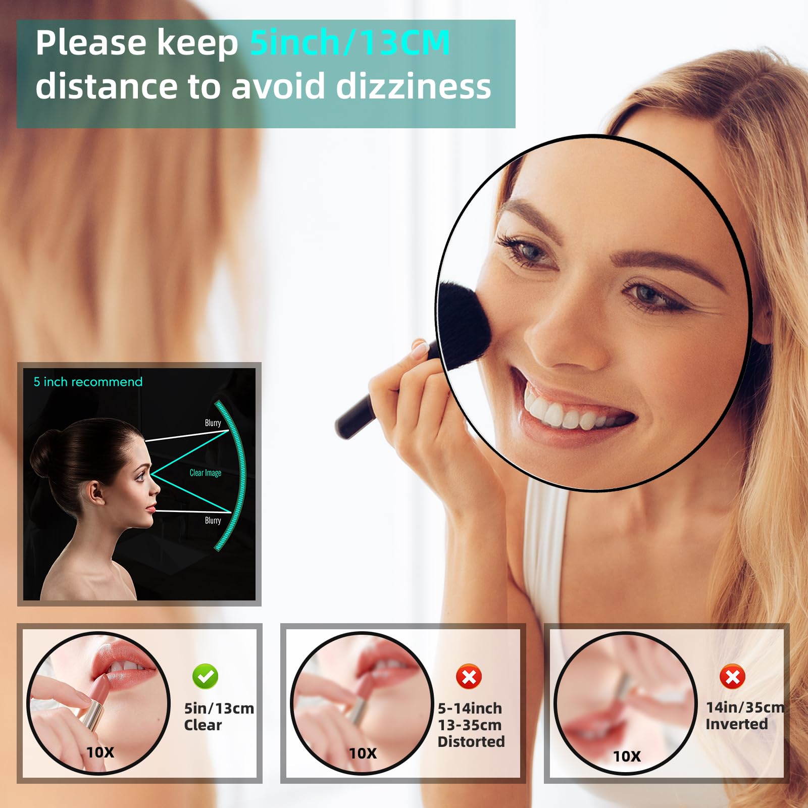 10X Vergrößerungsspiegel mit 3 Saugnäpfen, großer Spiegel mit 15cm Vergrößerung 10X Runder Reise-Schminkspiegel mit hoher Vergrößerung, Make up Spiegel mit Pinzette Sets