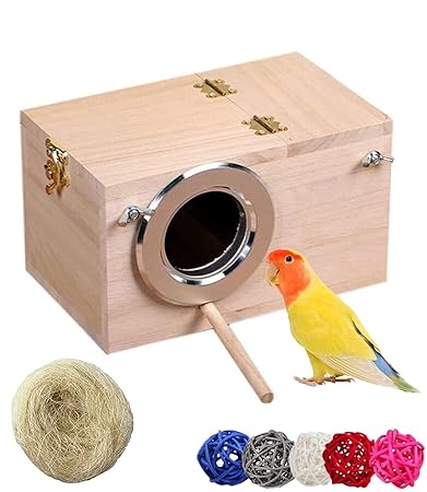 Hamiledyi Parakeet Nest Box Parrot Wood Breeding Box Parrotlets Mating Box Natural Handmade Seaweed Hammock